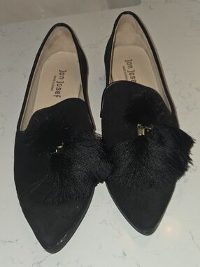 Jon Josef Black Suede Pointed Tassel Loafers